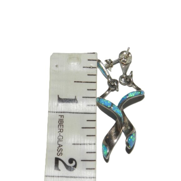 Vintage Andrew Dewa Zuni Signed Spiral Opal Sterling Silver Earrings - Picture 4 of 12